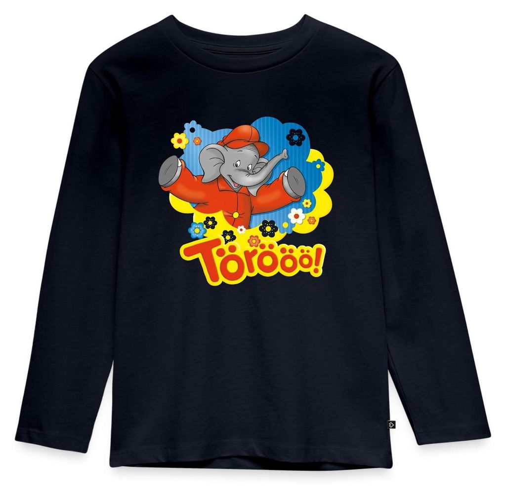 Spreadshirt Benjamin Blümchen Trötet Töröö Und Winkt Kinder Premium Langarmshirt, 134/140 (8 Jahre), Navy