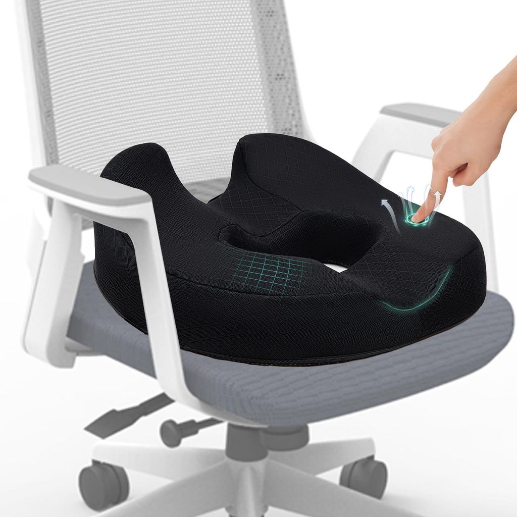 Orthopädisches Sitzkissen, Steißbeinkissen, ringförmiger Sitzring, Sitzkissen aus Memory-Schaum für Auto, Sofa, Büro und Rollstuhl, Schwarz, S...
