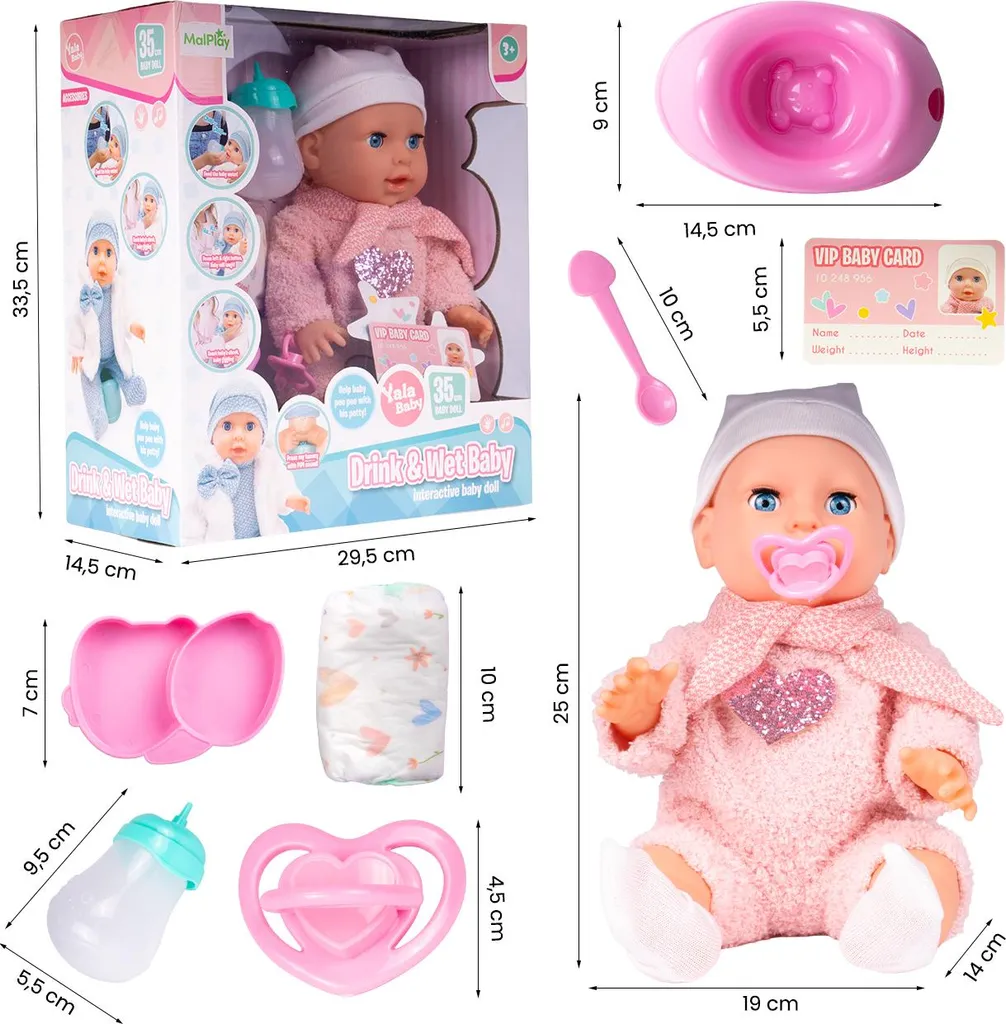 Poupée Educative 35cm pour Calmer les Enfants avec Sons et Tétine Adaptée
