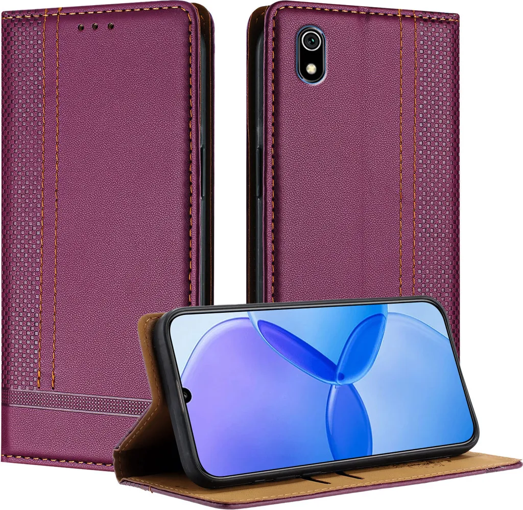 Custodia Xiaomi Redmi 7A in Pelle Viola con Supporto | Protezione Totale