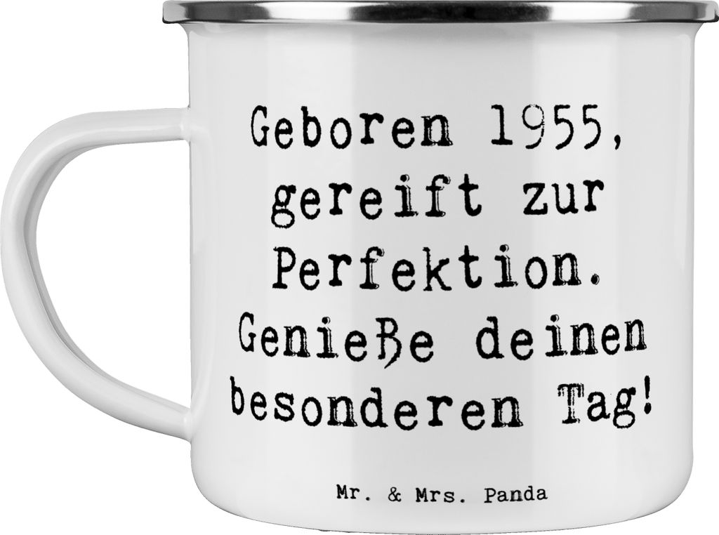 Mr. & Mrs. Panda Pott Spruch 1955 Geburtstag - Weiß - Geschenk, Jubiläum, historisches Jahr, Haferl, Emaille Tasse, gereift zur Perfektion, Erinn...