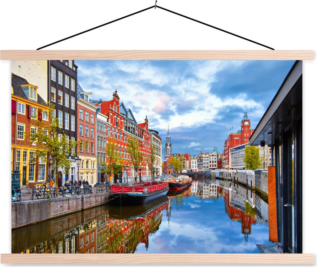 MuchoWow Textilposter Amsterdam - Kanal - Zentrum 60x40 cm mit holzfarbenen Rahmen - Bilder
