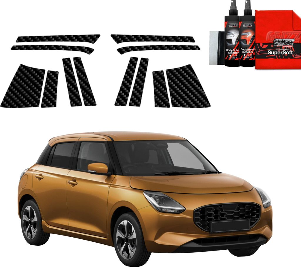 12in1 Kohlenstoff Schutzfolie Grizz Protector für A-B-C-Säule - Suzuki Swift (2024-2025)