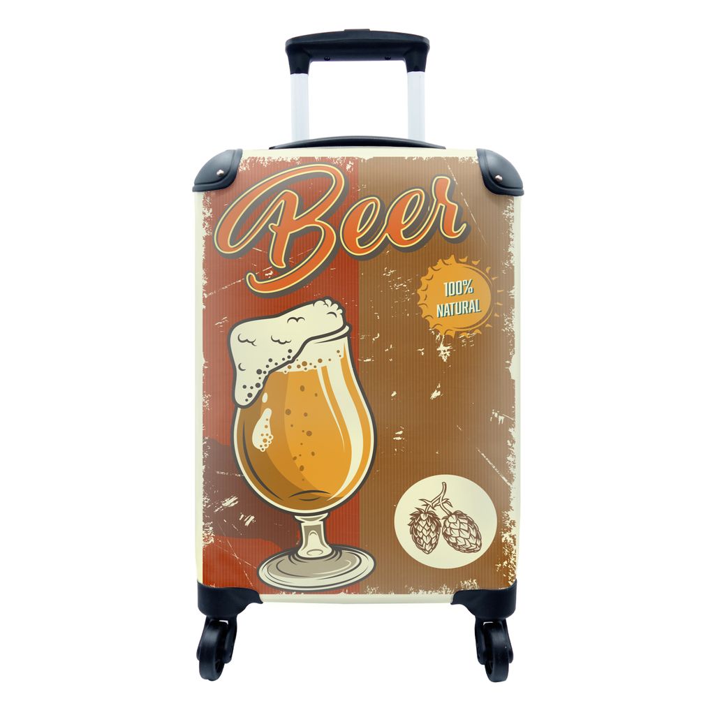 MuchoWow Koffer Handgepäck Trolley Rollkoffer Kleine Reisekoffer mit 4 Rollen - Mannshöhle - Bier - Vintage - Zeichnung - Cabin Size < 55x40x23...