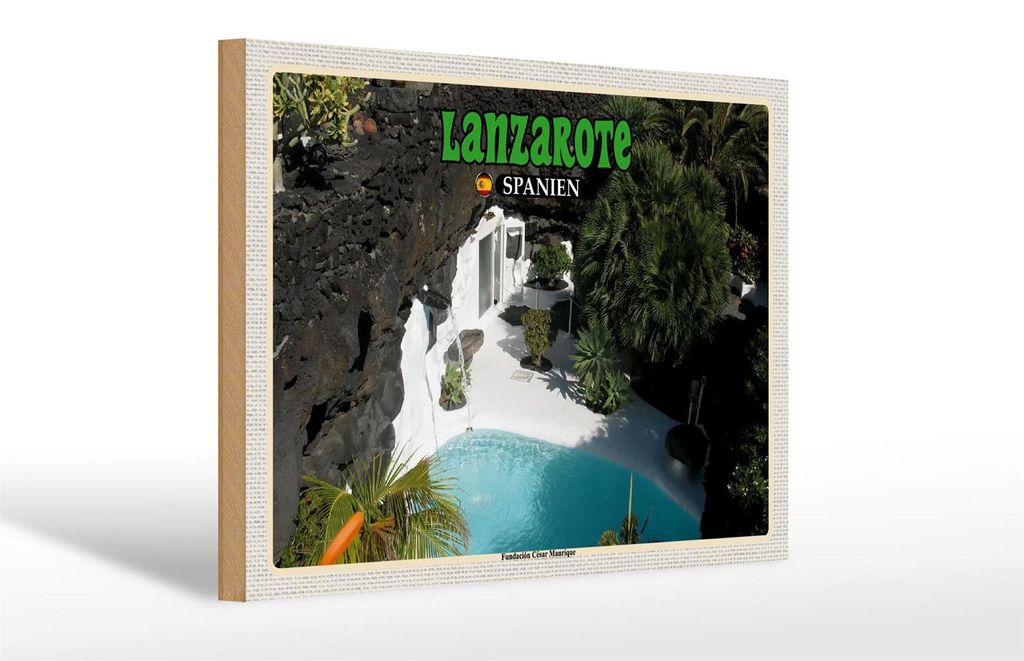 Holzschild Reise 30x20cm Lanzarote Spanien Fundacion César Manrique
