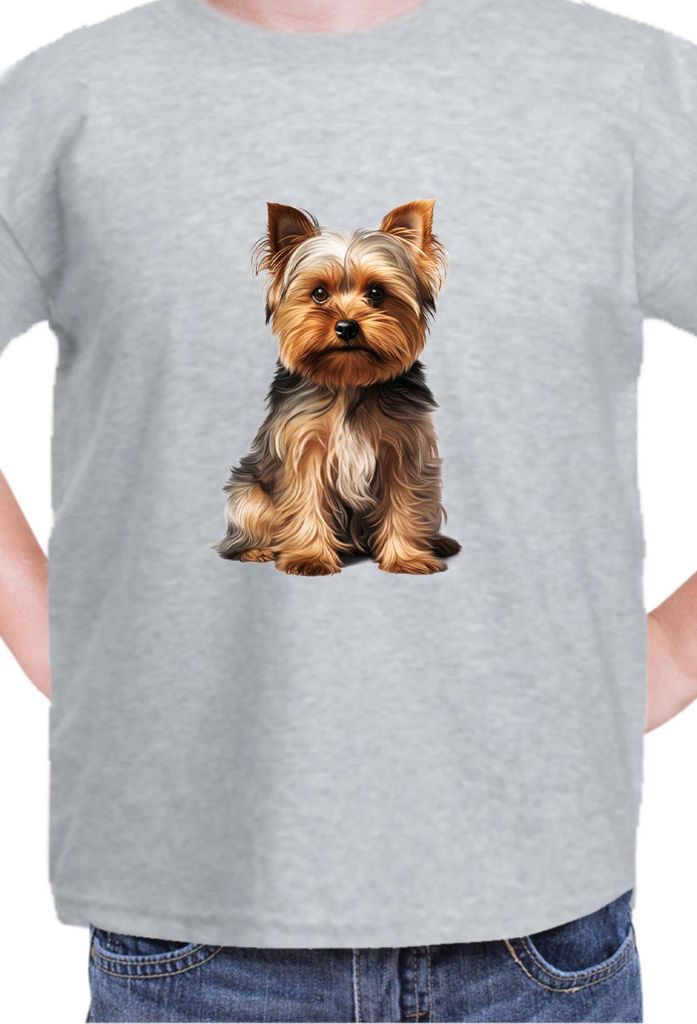 Kinder T-Shirt Dogs Breeds Yorkshire Terrier Dog Breed 006, 3-4 Jahr - 104 / Grau