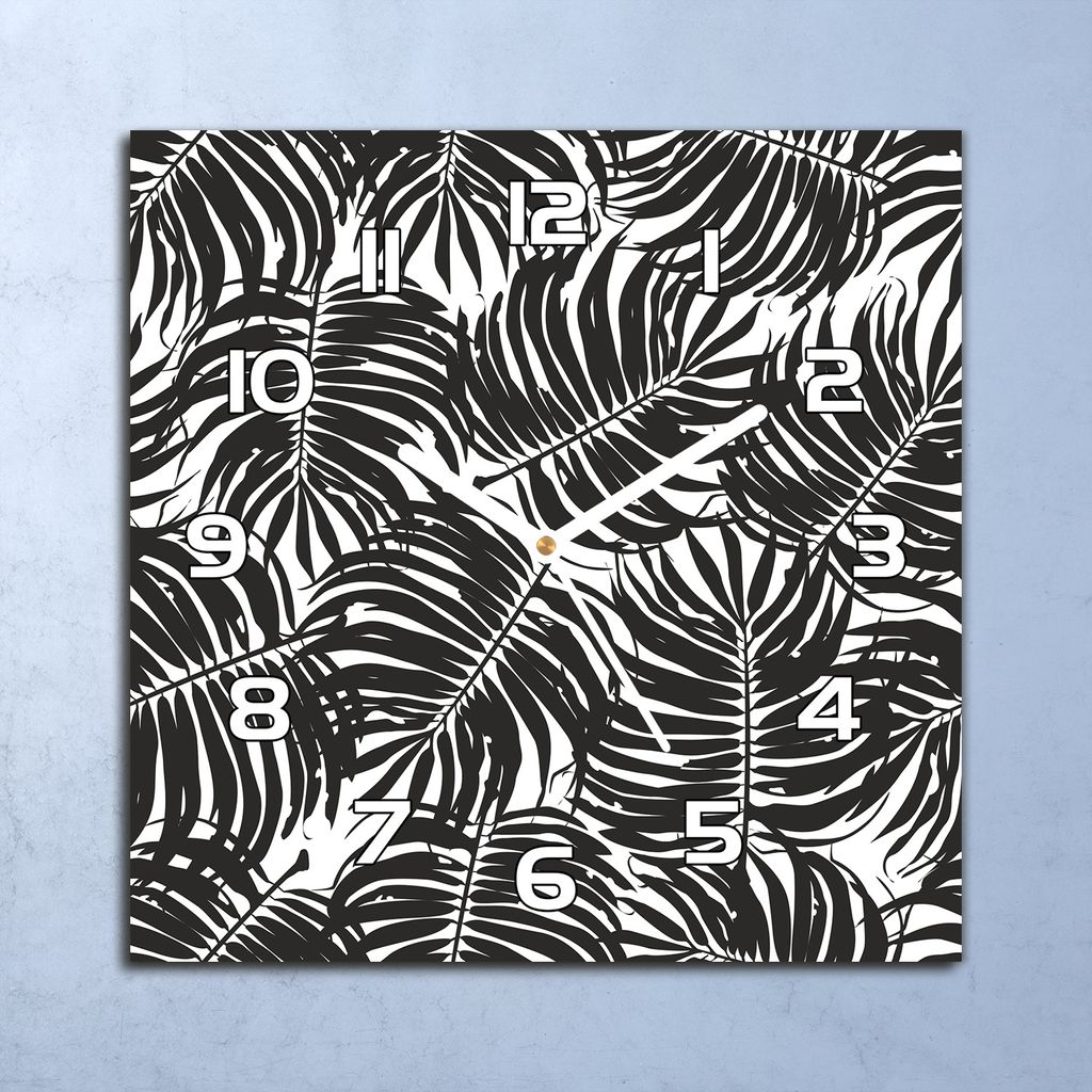 Deko Glasuhr Wanduhr 30x30 Palmblätter Aquarell Quarz Küchenuhr Bürouhr