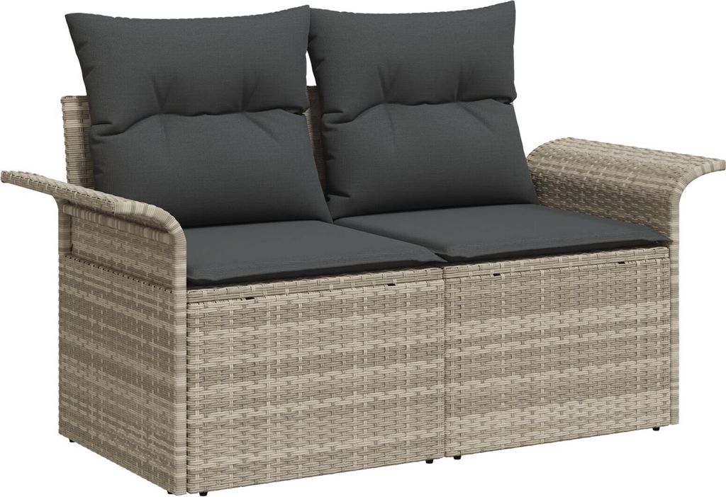 Möbel 2-Sitzer Garten Sofa mit Stauraum & Kissen Hellgrau Poly-Rattan - Gartensofas 42006707