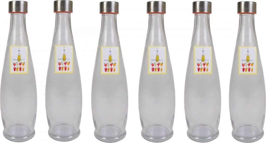 BURI 6x Glasflasche 1L mit Schraubdeckel Flasche Schraubverschluss Saft Most Flasche