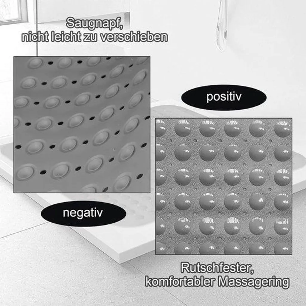 Tapis de douche antidérapant pour seniors et enfants 53x53 cm gris mat