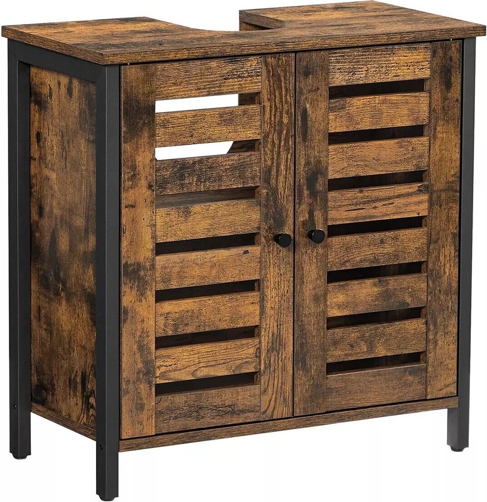 In And OutdoorMatch Waschtisch Frederick - Badezimmerschrank - 60 x 30 x 60 cm - Stahlrahmen - Aufbewahrungsschrank - mit 2 Lattentüren - verstell...