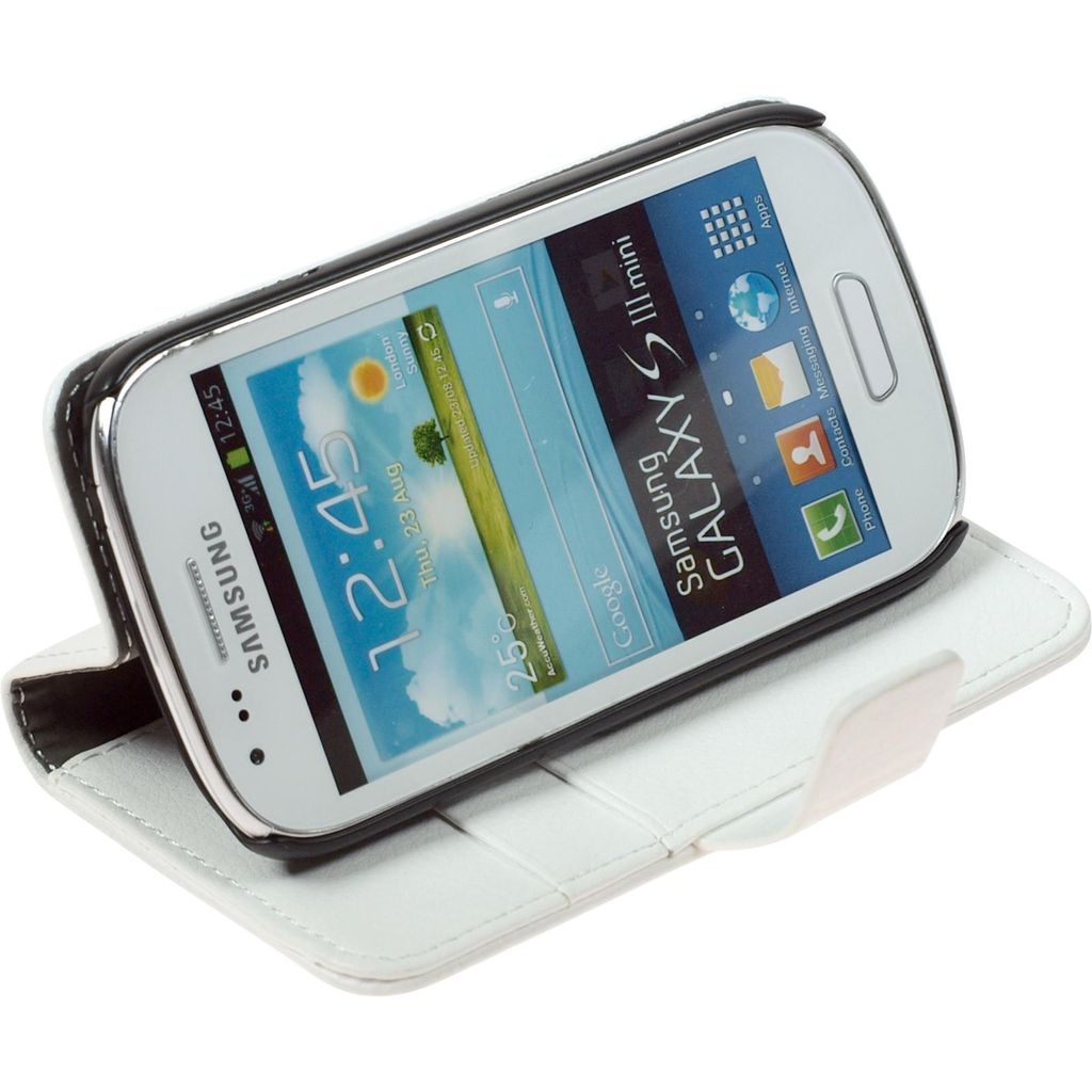 PhoneNatic Kunst-Lederhülle kompatibel mit Samsung Galaxy S3 Mini - Premium weiß Cover