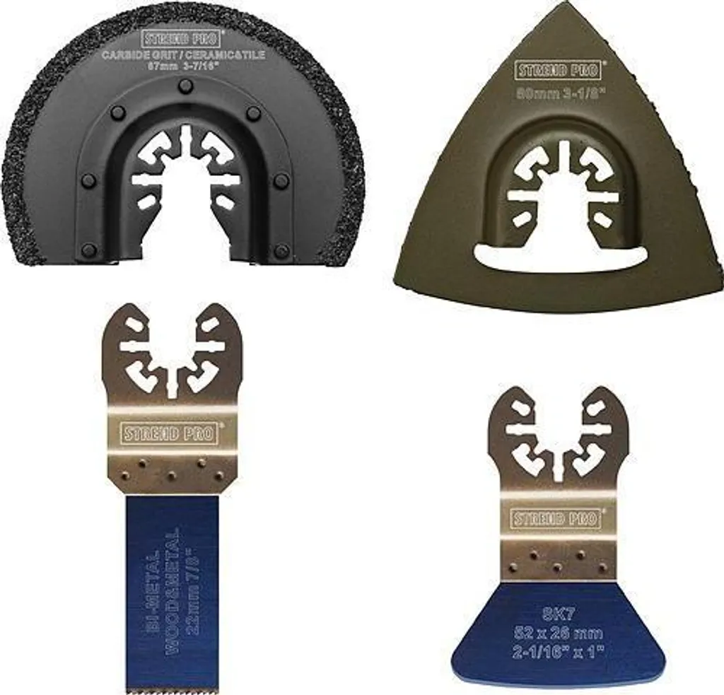 Set di utensili Strend Pro TAS-TW104, lama per sega e semicerchio per multiutensile, carburo + Bi-metal, 4 pezzi