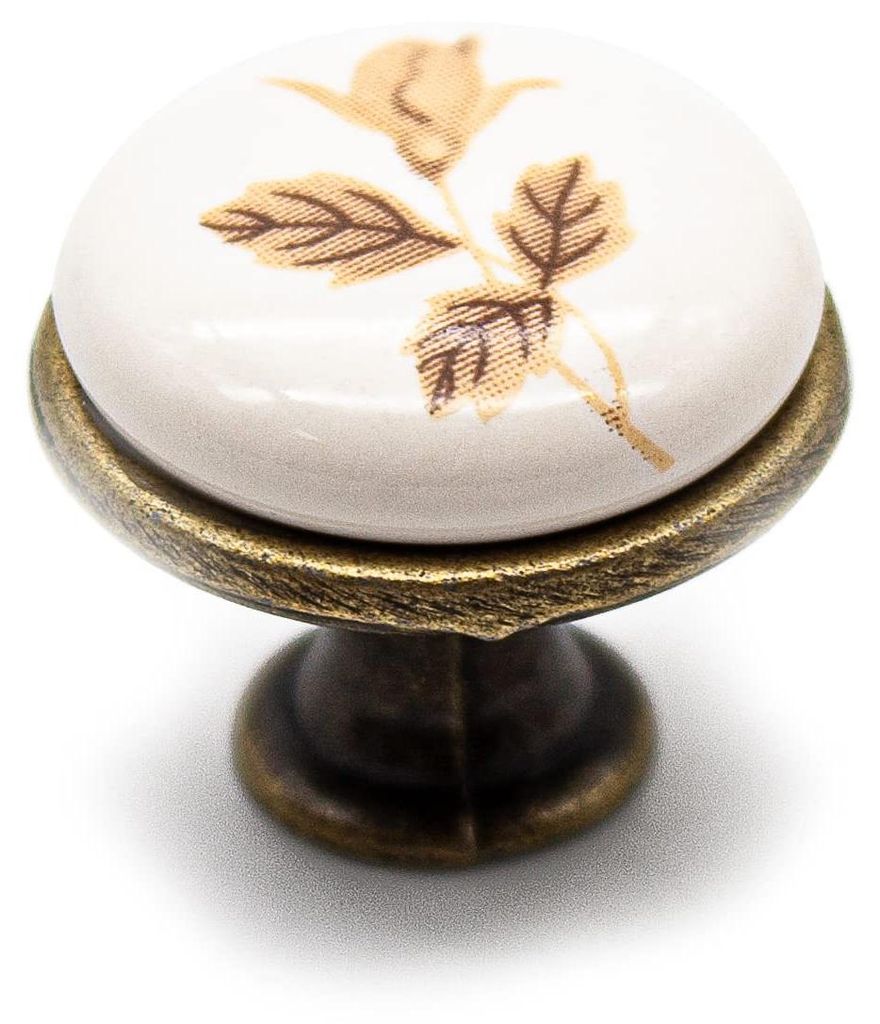 Vintage-Schrankknöpfe „Herbstrose“ | Ø 26,5 x 23 mm | 12 Stück | Antike Möbelknöpfe aus Porzellan und Messing | Rustikale Türdekorationen...