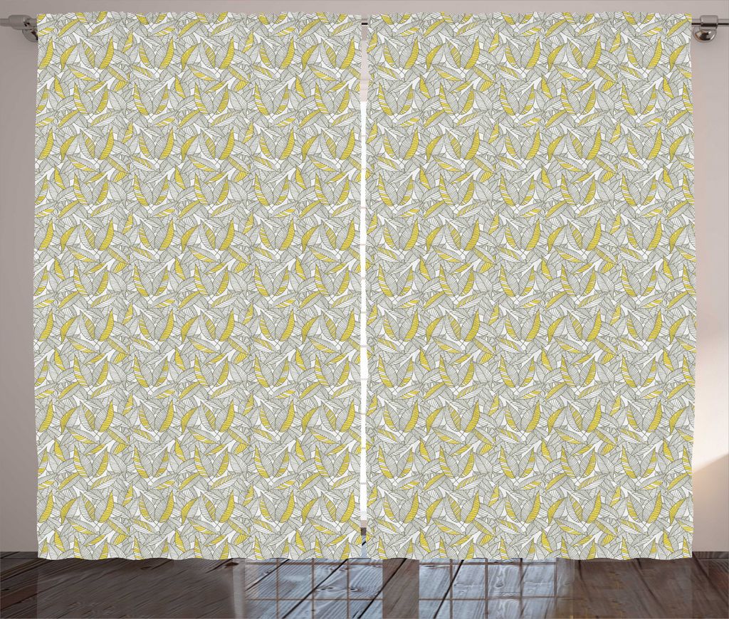 ABAKUHAUS Blatt Rustikaler Vorhang, Repetitive Herbstliche Blätter, Wohnzimmer Universalband Gardinen mit Schlaufen und Haken, 280 x 225 cm, Senf ...