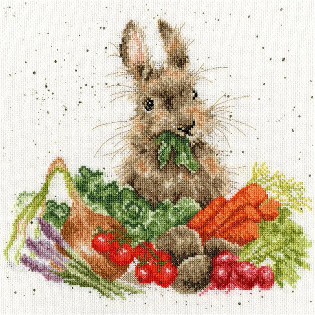 Kit broderie Lapin et légumes 26x26cm Bothy Threads motif champêtre XHD52