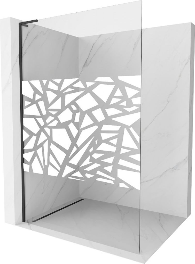 Mexen Kioto L Duschwand Walk-in 120 x 200 cm, weißes Muster, schwarz - 800-120-103-70-85