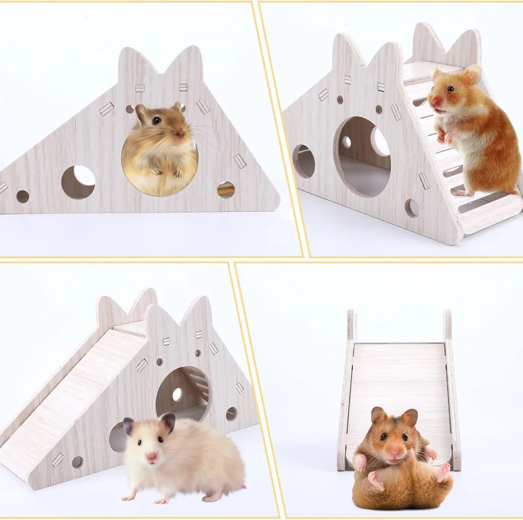 Jouets pour cage à rongeurs en bois brut avec toboggan ludique