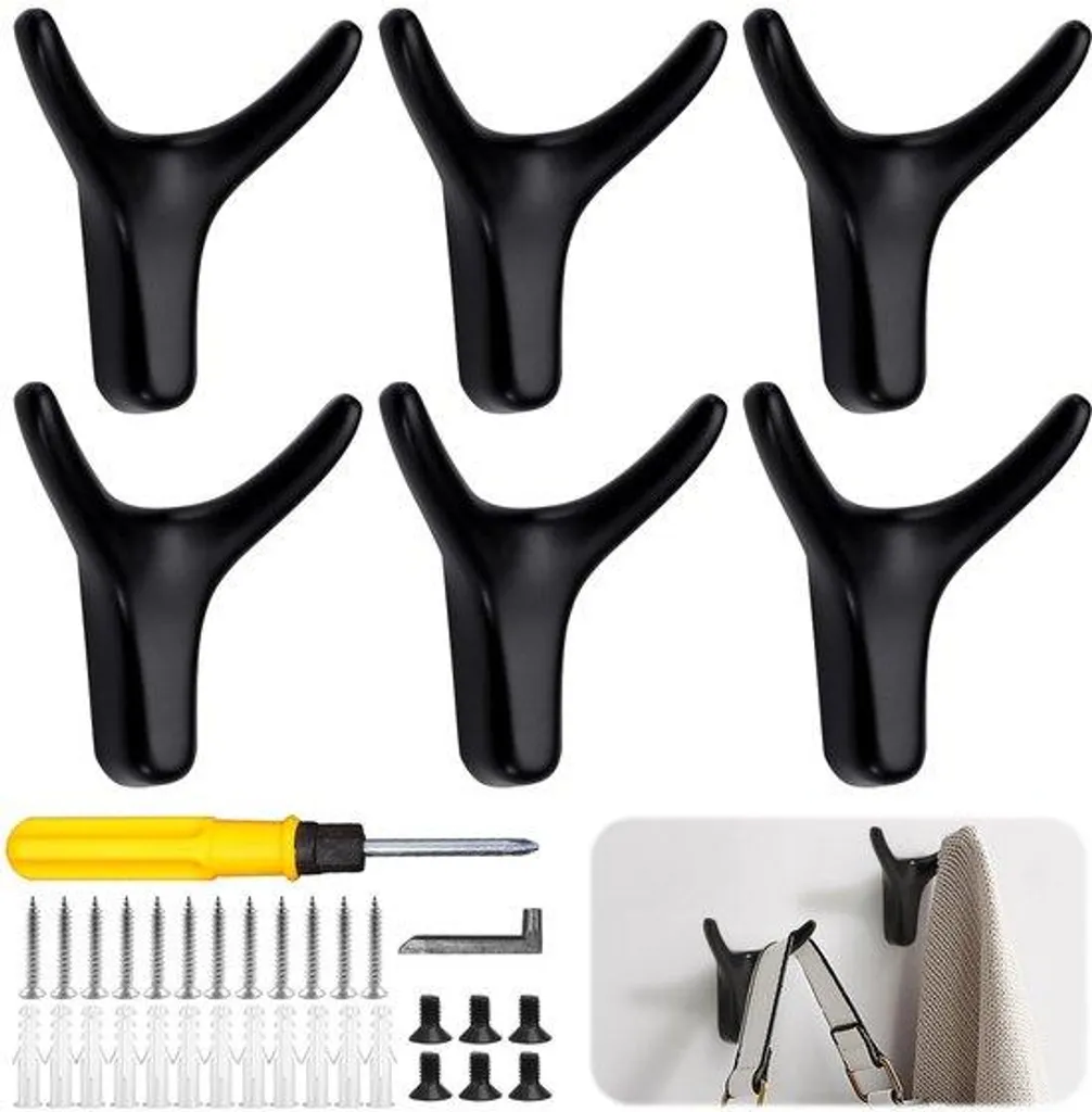 Porte-serviettes noir anti-corrosion lot de 6 supports muraux métal