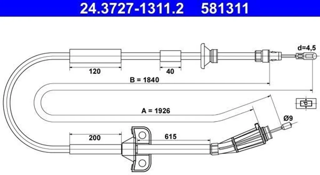 Ricambio Cavo Freno Mano ATE 24.3727-1311.2 Volvo S60 I OE 9173146