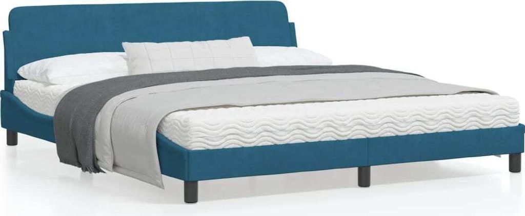 Design Bettgestell mit Kopfteil Blau 180x200 cm Samt, Klassische Betten 2024 Neu