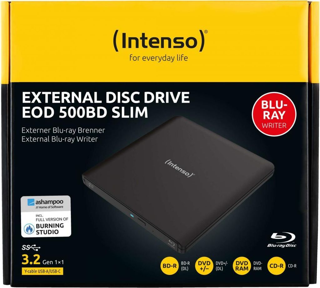 Intenso EOD 500BD Slim, Schwarz, Vorderseite, Desktop / Produktbild 