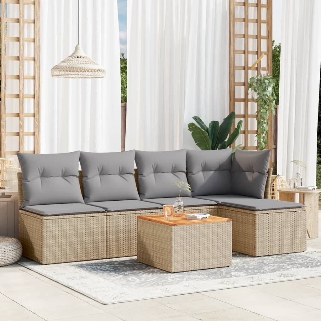 Maison Exclusive - 6-tlg. Garten-Sofagarnitur mit Kissen Beige Poly Rattan