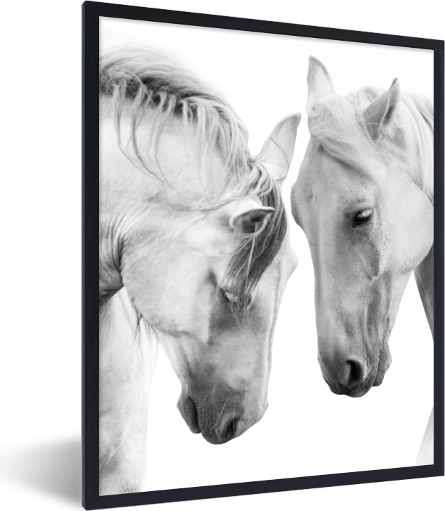 MuchoWow Gerahmtes Poster Pferd - Tiere - Porträt - Weiß 30x40 cm - Poster mit Schwarzem Bilderrahmen Wandposter Rahmen Foto Bilder - Wanddeko ...