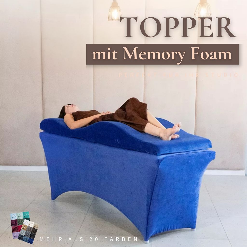 Wellen-Matratze (curved lash bed topper) mit Memory-Schaum und velours Bezug | Für Wimpernverlängerung, PMU & Kosmetikbehandlungen | 180x60 cm, blue