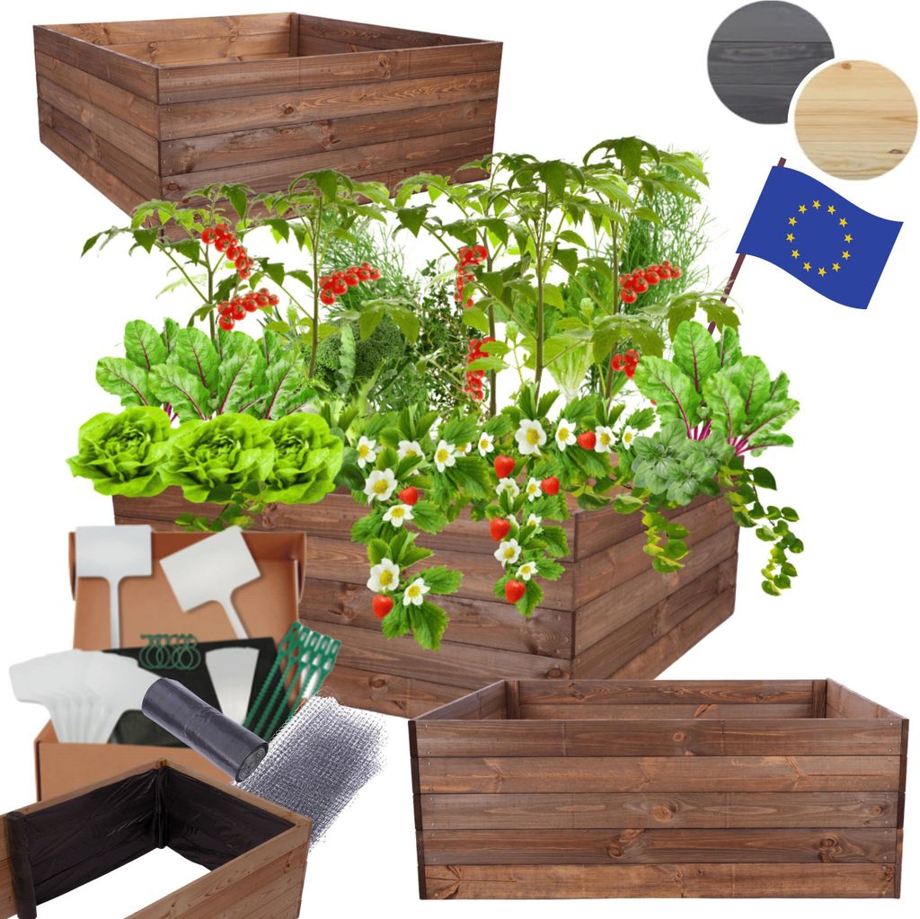 MODO24 Hochbeet Holz, Pflanzkasten, Massivholz, Kiefer, Kräuterbeet, Blumenkasten, Garten, Terrasse, 45x103x100 cm, Braun, ZP06