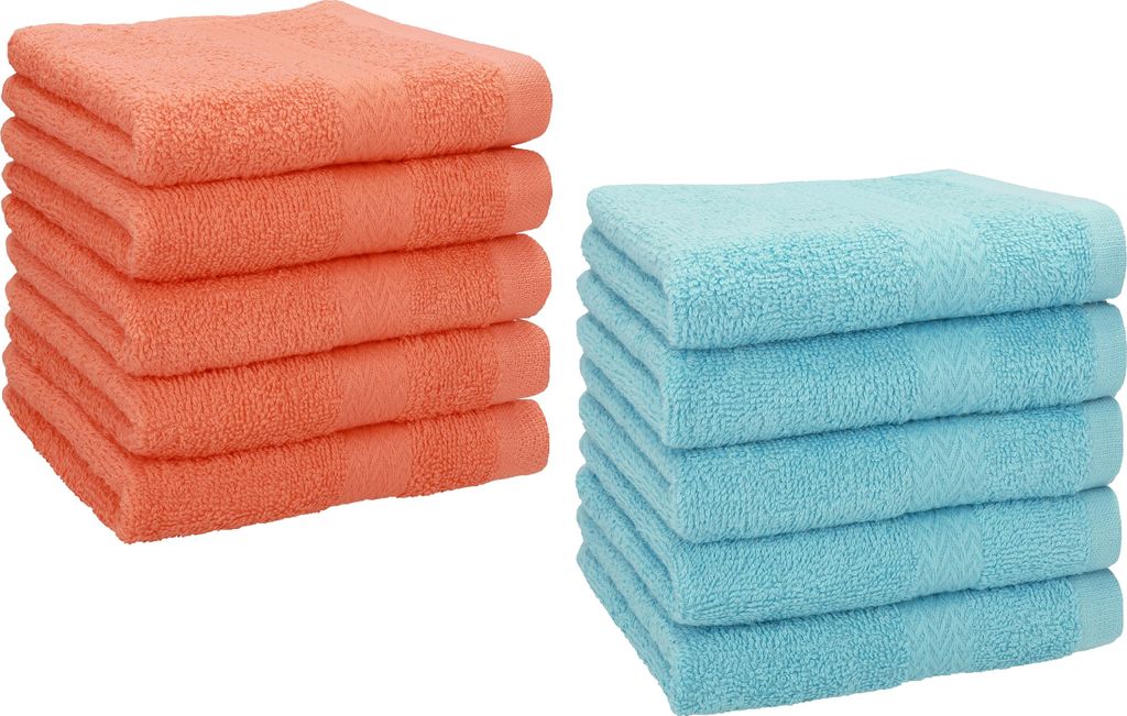 Betz 10 Stück Seiftücher 30x30 cm PREMIUM 100% Baumwolle Farbe: blutorange und ocean