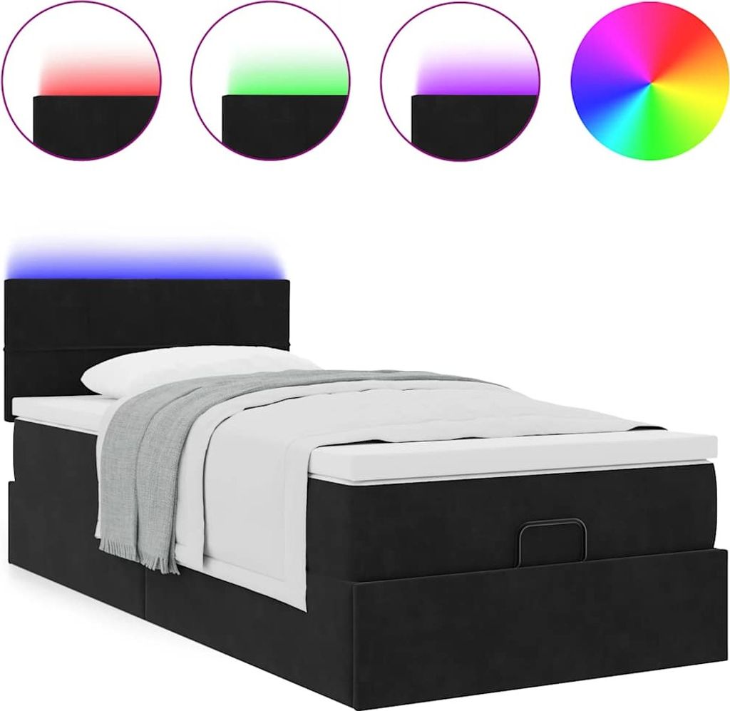 Ottoman-Bett mit Matratze & LEDs Schwarz 90x200 cm Samt