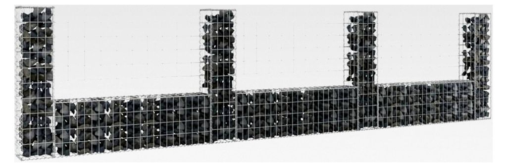 Gabionen Zaun, Gabionengitter, Gabionenkörbe, U-Form Gabionenkorb mit 4 Säulen aus Eisen 380x20x100 cm