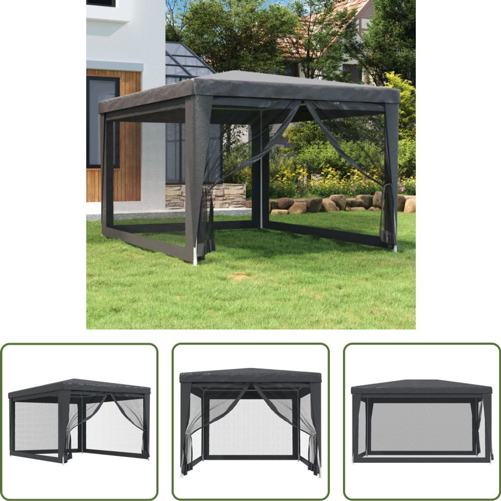 The Living Store Partyzelt mit 4 Mesh-Seitenwänden Anthrazit 3x4 m HDPE