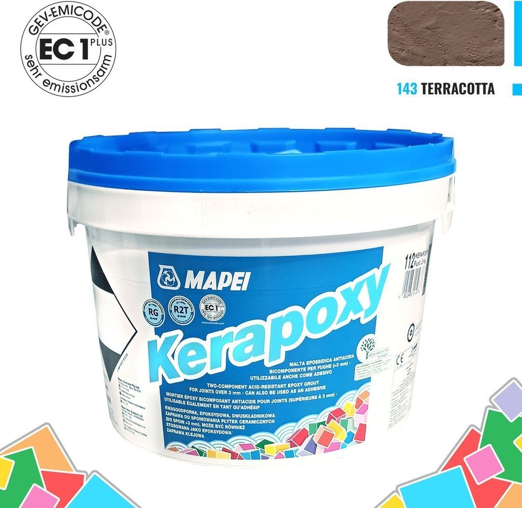 MAPEI Kerapoxy Epoxy Grout 2 kg Zweikomponentiger, säurebeständiger Epoxidharzklebstoff und Fugenmörtel für Wand und Boden (Terracotta Nr 143 2...