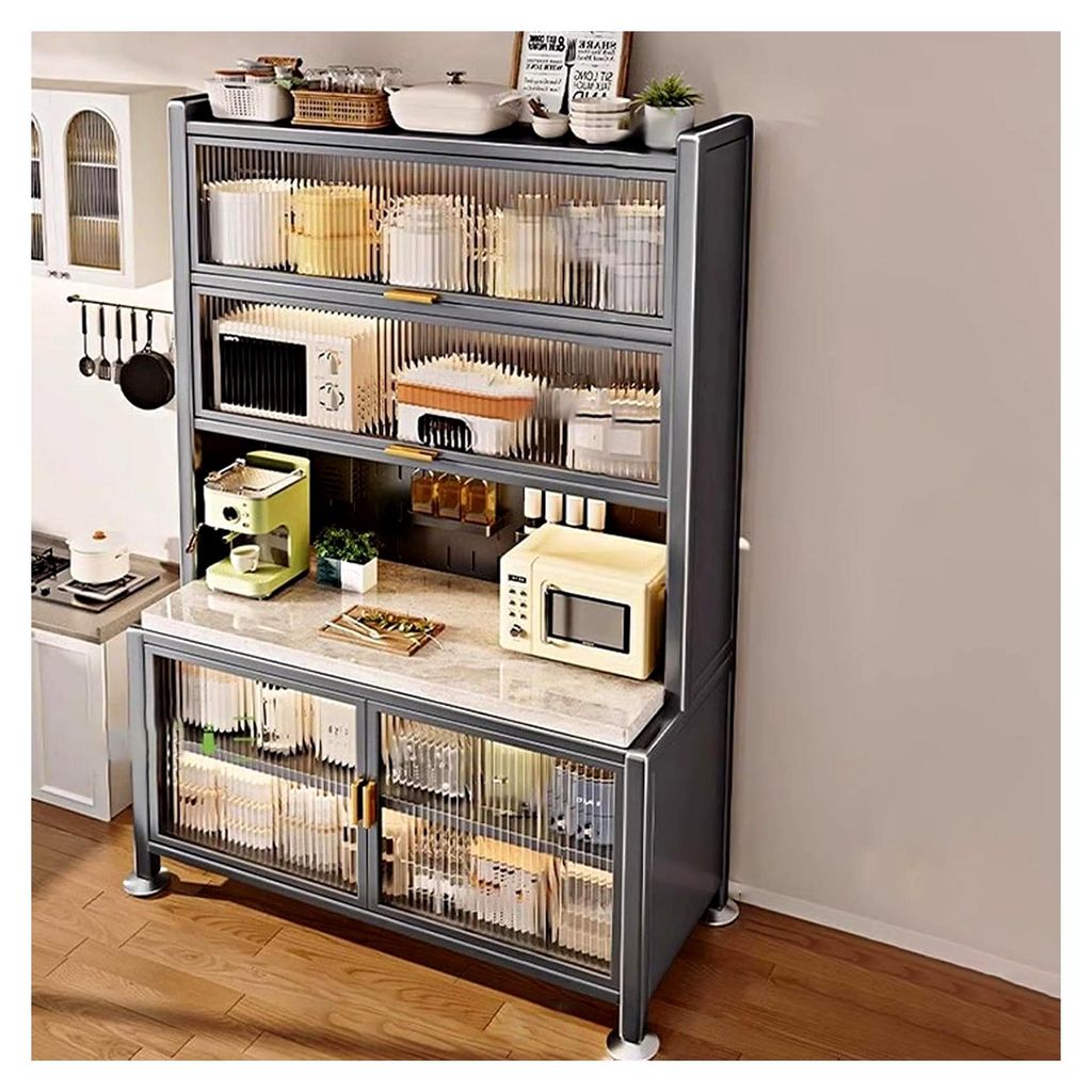 Küchen-Bäckerregal, doppellagiger Arbeitsplatten-Barschrank mit Stauraum, Kohlenstoffstahlhalterung und Acryl-Türverkleidung, Tragkraft: 680 kg