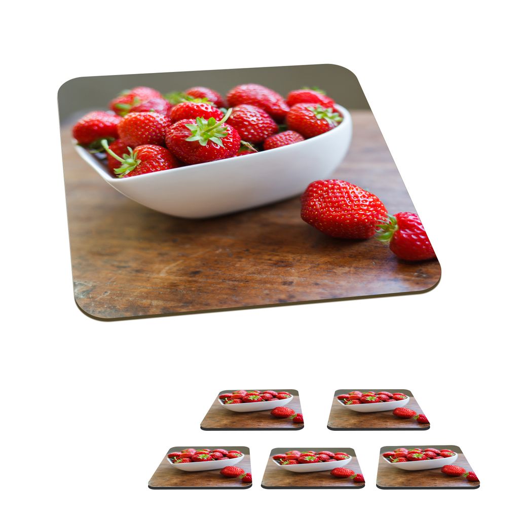 KitchenYeah Glasuntersetzer Quadratisch 6er Set Erdbeere - Tisch - Schale 10x10 cm Untersetzer für Gläser - Getränkeuntersetzer - Tischplatten...
