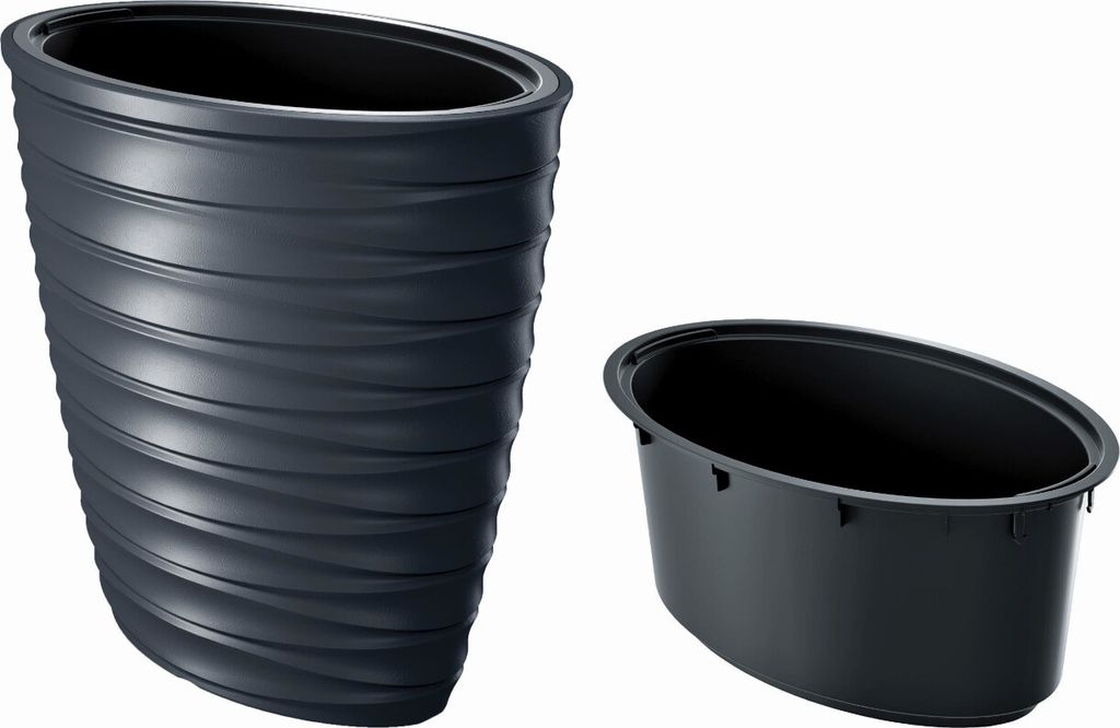 Freze Blumentopf mit Innentopf für Innen- und Außenbereich UV-Beständig Frostbeständig Oval Kunststoff (Anthrazit)