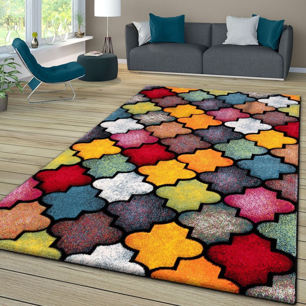 TT Home Wohnzimmer Teppich Bunt Kurzflor Wohnzimmerteppich Meliert 3D Optik Geometrisch Größe 120x170 cm