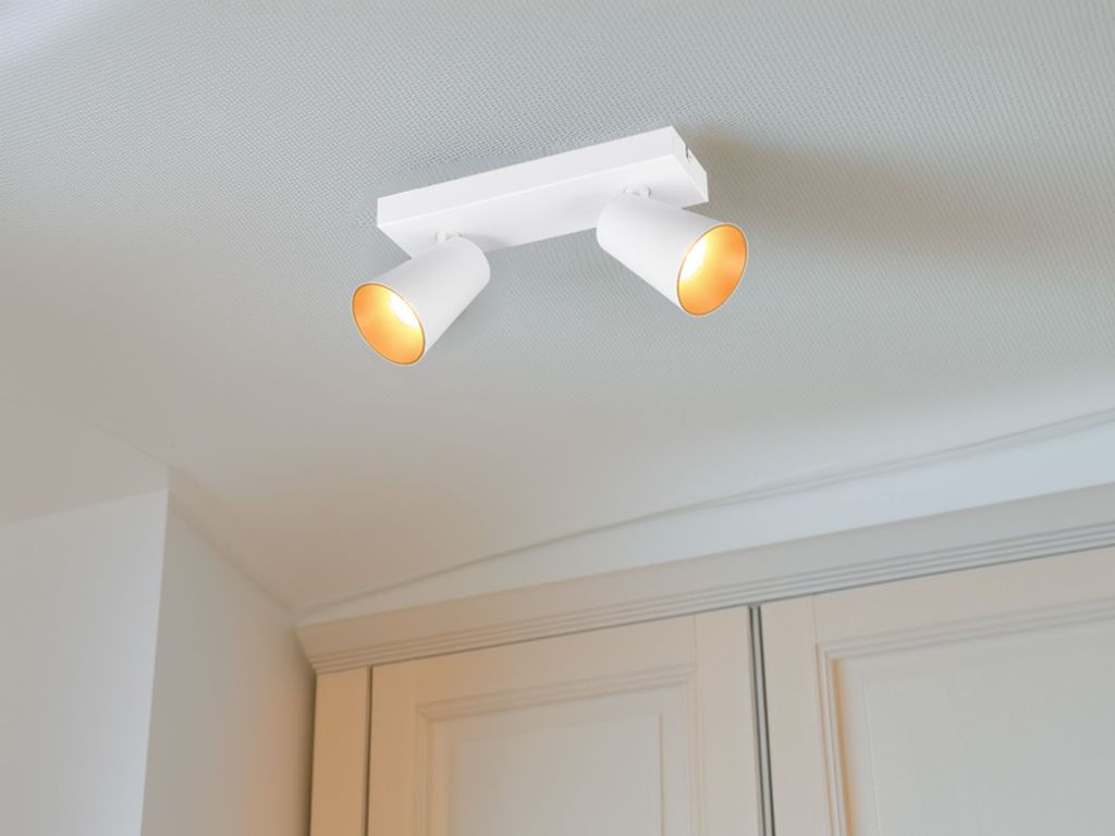 LED Wandstrahler & Deckenstrahler Weiß Gold 2flammig, Spotbalken klein 28cm kurz