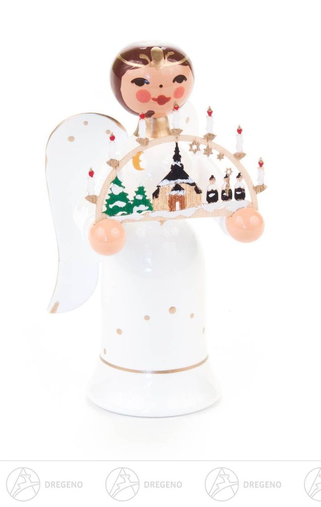 Engel Miniatur mit Schwibbogen "Seiffener Kirche" Höhe ca 5,5 cm NEU