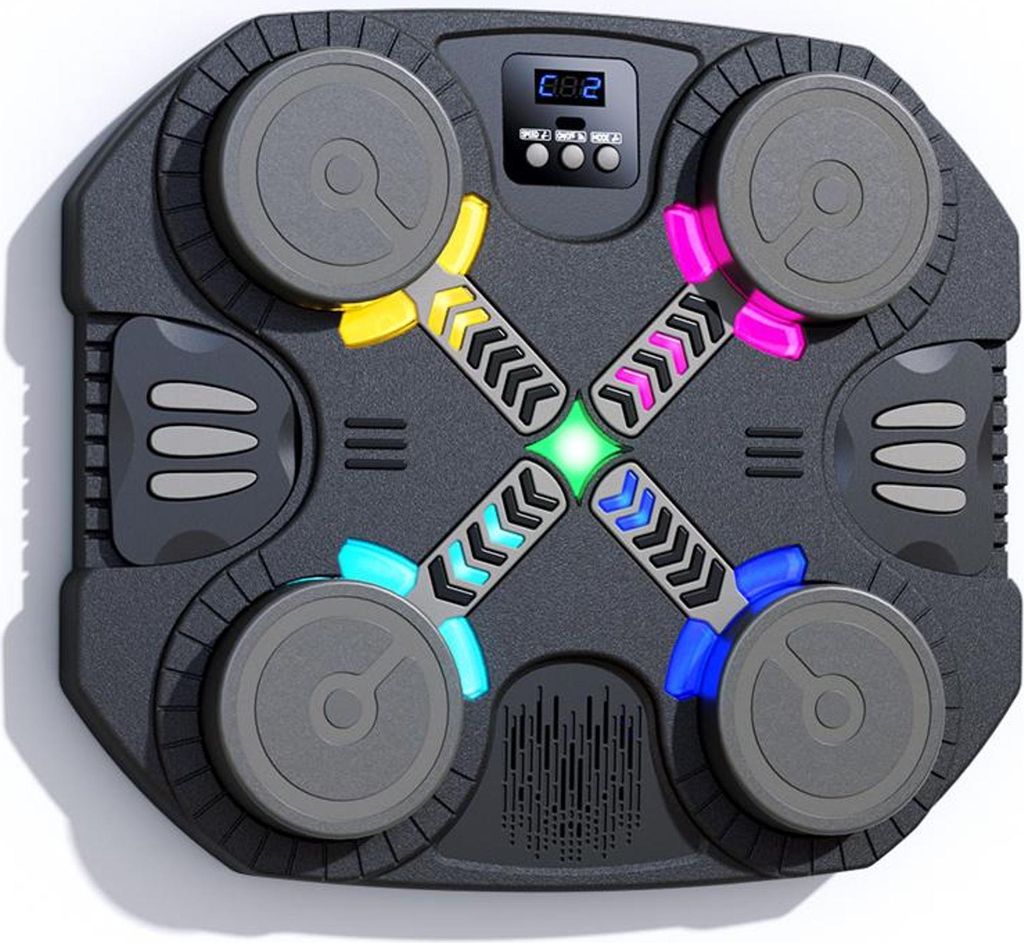 ZELURXX Elektronisches 4-Zonen-Boxing Pad für Kinder, LED Musik Schlagwand, Bluetooth, Stressabbau, Reaktionstraining, Schwarz