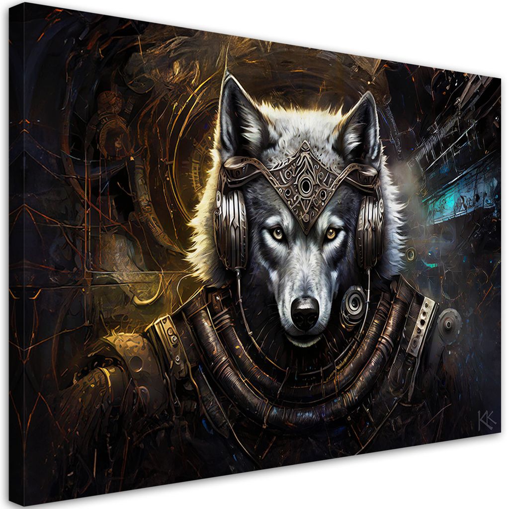Leinwandbild Wolf Abstrakt Tiere 100x70 Feeby Grau bild für die wand bereit zum aufhängen