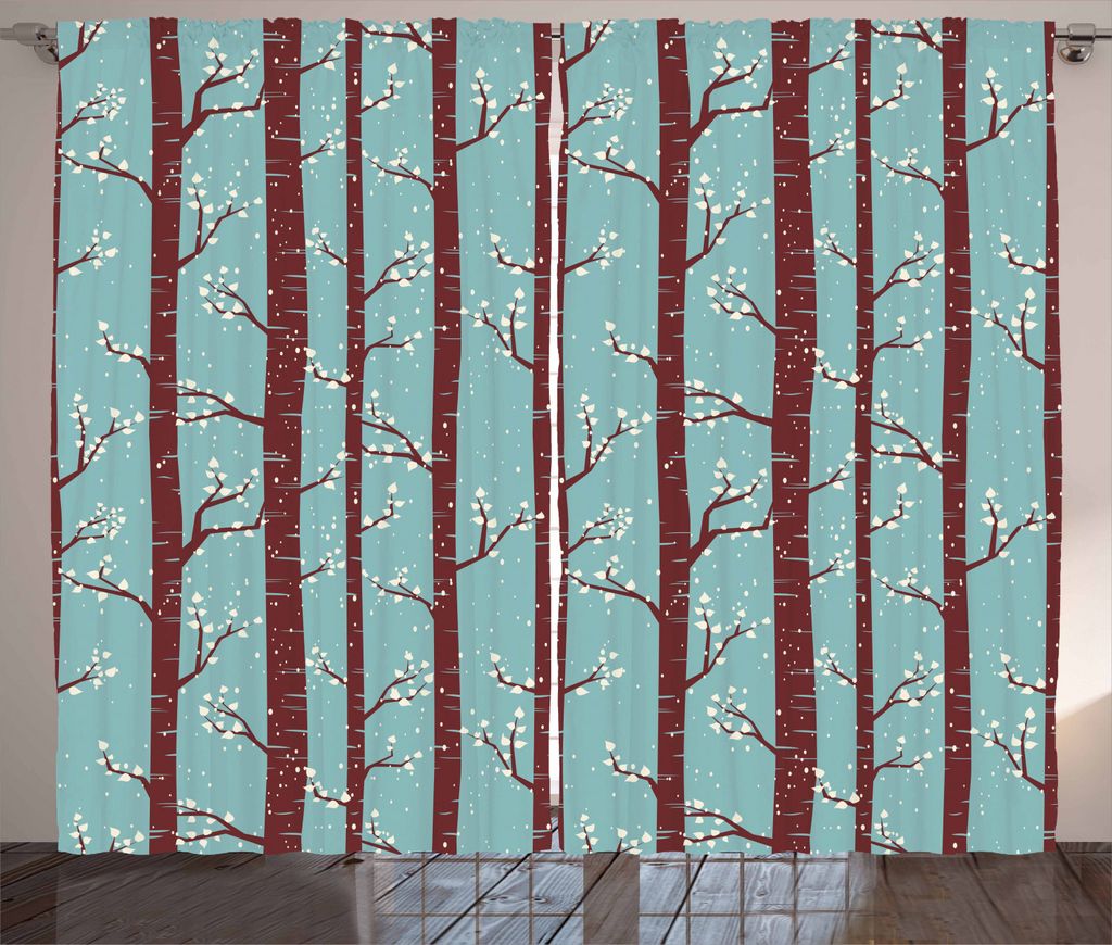 ABAKUHAUS Wald Rustikaler Gardine, Birkenbaum-Silhouetten, Schlafzimmer Kräuselband Vorhang mit Schlaufen und Haken, 280 x 225 cm, Hellblau Kastan...