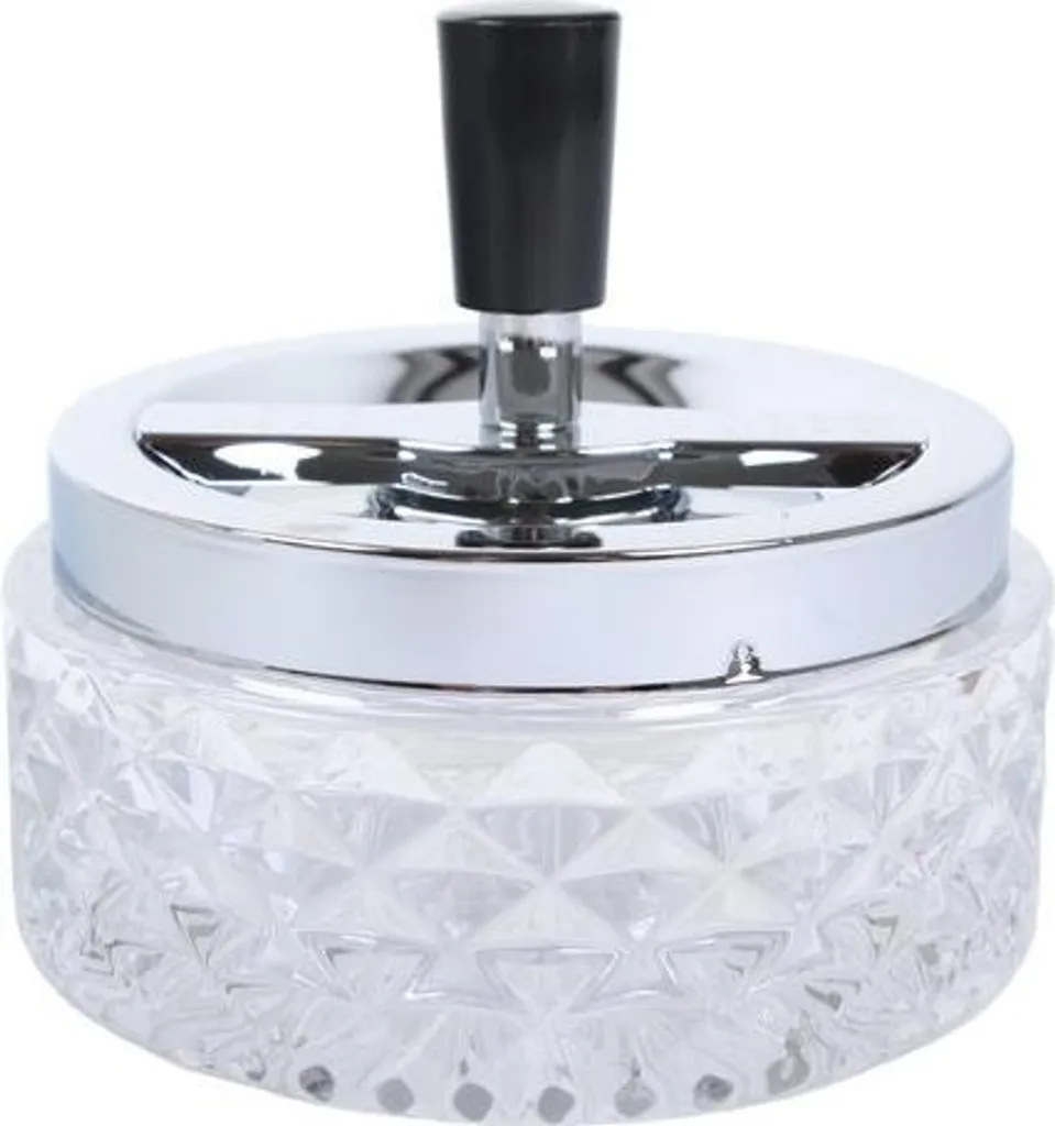 Cendrier en verre rotatif 11,5cm avec couvercle poussoir anti-odeur