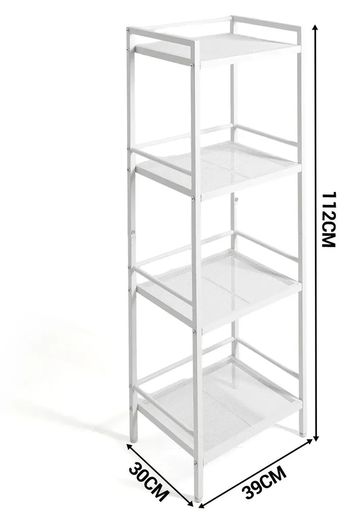 Étagère d'angle de rangement blanche à 4 niveaux en acier robuste