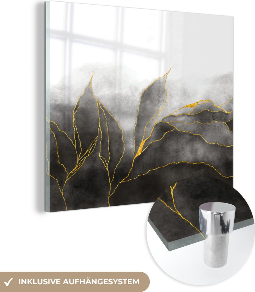 MuchoWow Glasbilder - Bilder auf Wandbild - Foto auf Glas Marmor - Schwarz - Gold - Luxus - Marmoroptik 20x20 cm Wanddekoration aus Glas - Acrylgla...