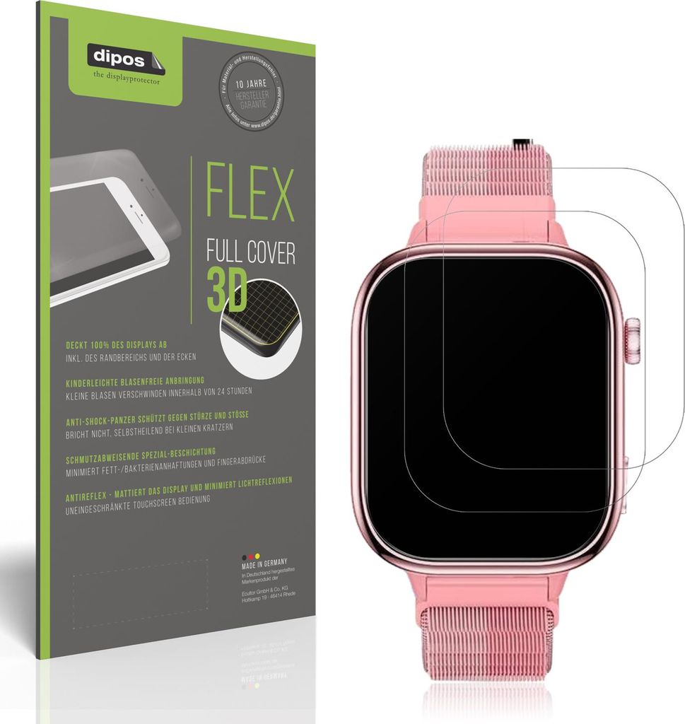2x Full Cover Schutzfolie matt für JoJoego Smartwatch Kinder Panzerfolie Anti-Shock
