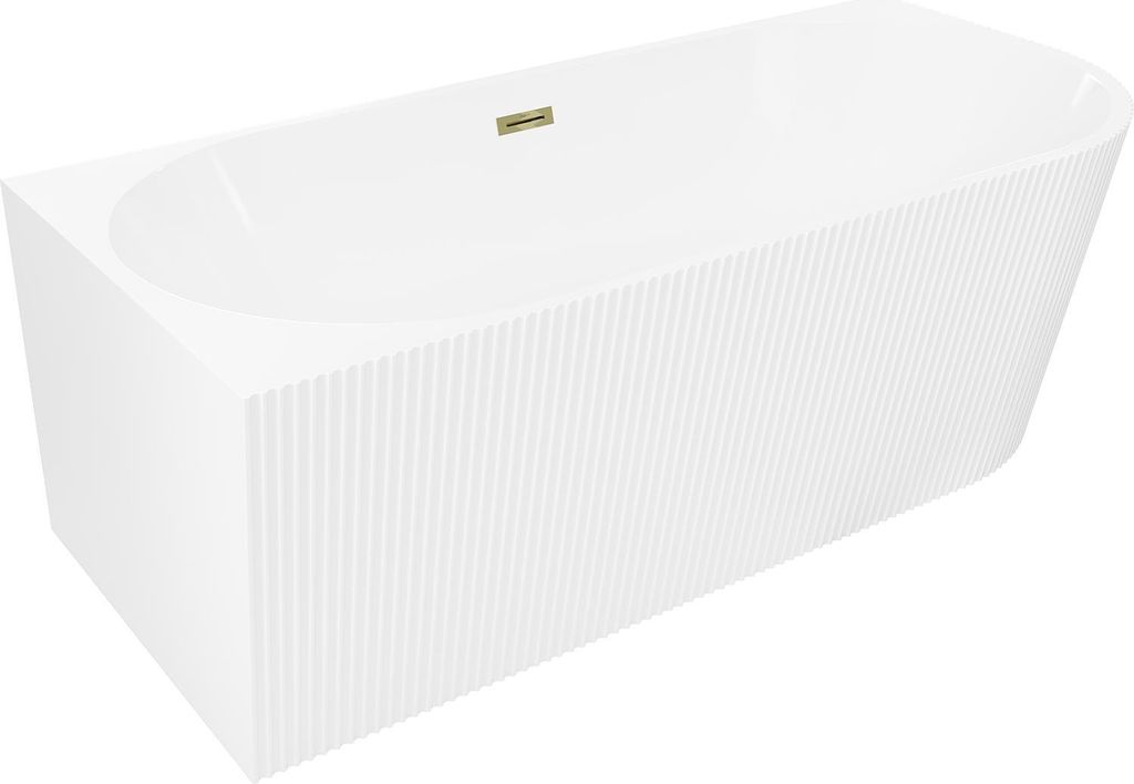 Mexen Silo freistehende Eckbadewanne links geriffelt 150 x 75 cm, weiß, Überlauf gold - 52891507500L-50