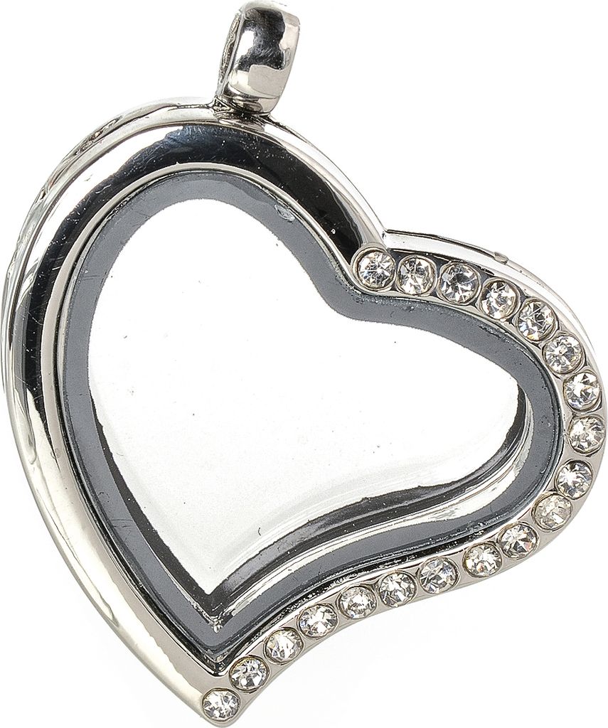 Medaillon-Anhänger "Herz mit Strass", Ø ca. 2,8cm, Metall / Glass